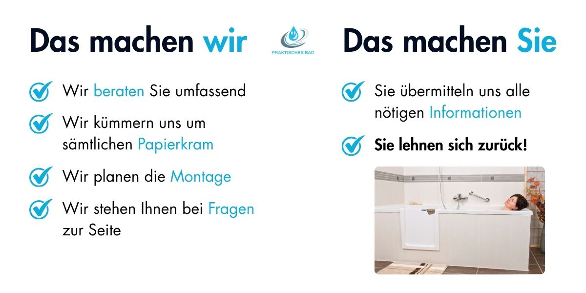 Informationen über Dienstleistungen zur Badgestaltung, einschließlich Beratung, Papierkram und Montage. - Praktisches Bad